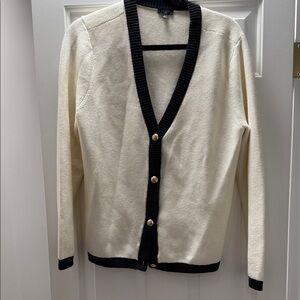 Talbots Ivory Cardigan with Ebony Accents